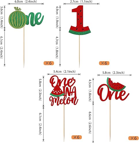 Miniatura 2 de Rsstarxi Paquete de 24 adornos de sandía con purpurina para cupcakes uno en un melón, decoraciones para primer cumpleaños, baby shower, fiesta de