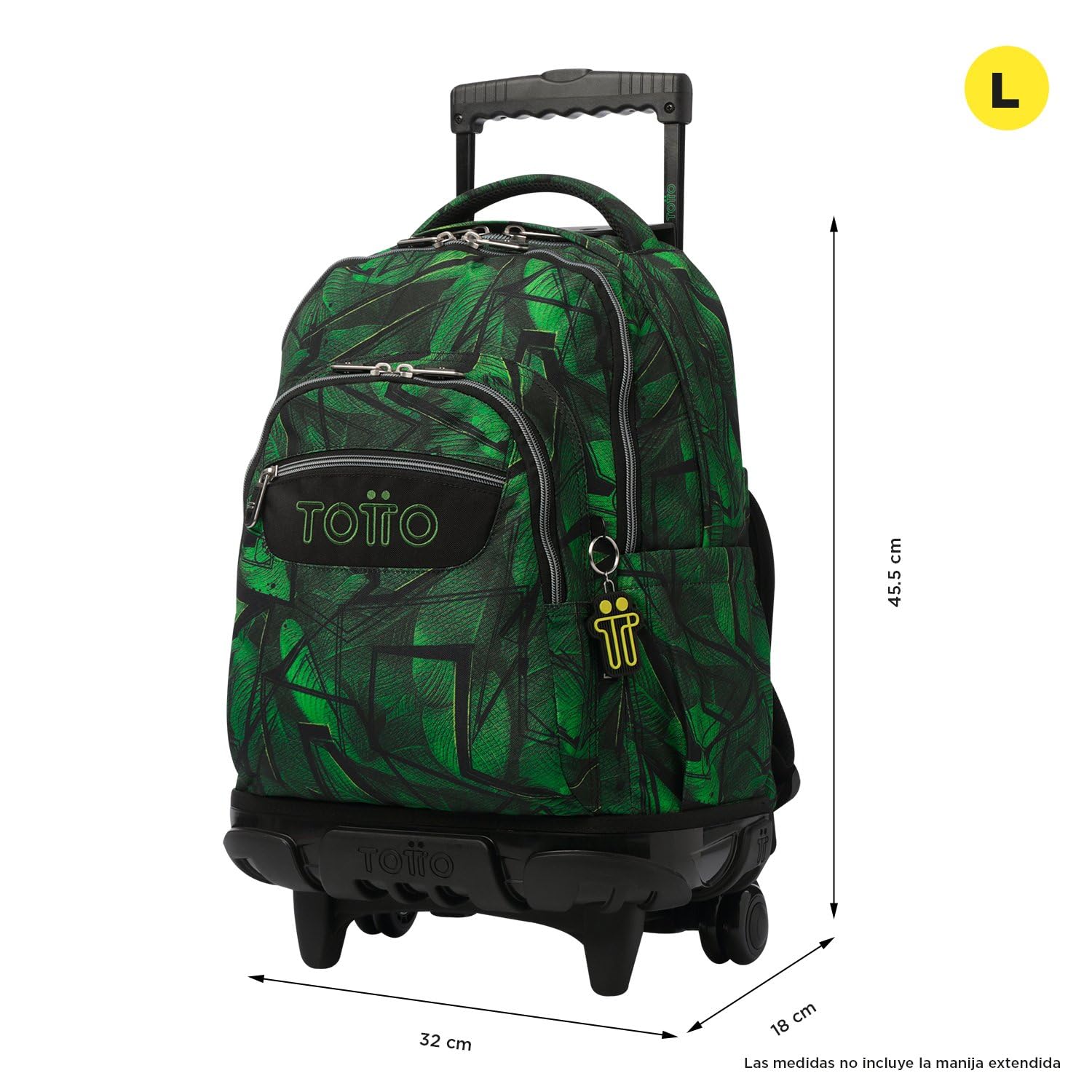 TOTTO - Mochila Escolar con Ruedas, Modelo Renglones, Capacidad 26,21 Litros, Bolsillo para PC 14", Bolsillo Botella, Correas en S para Mayor Comodidad, Resistente, Estampado Jhony Jungle