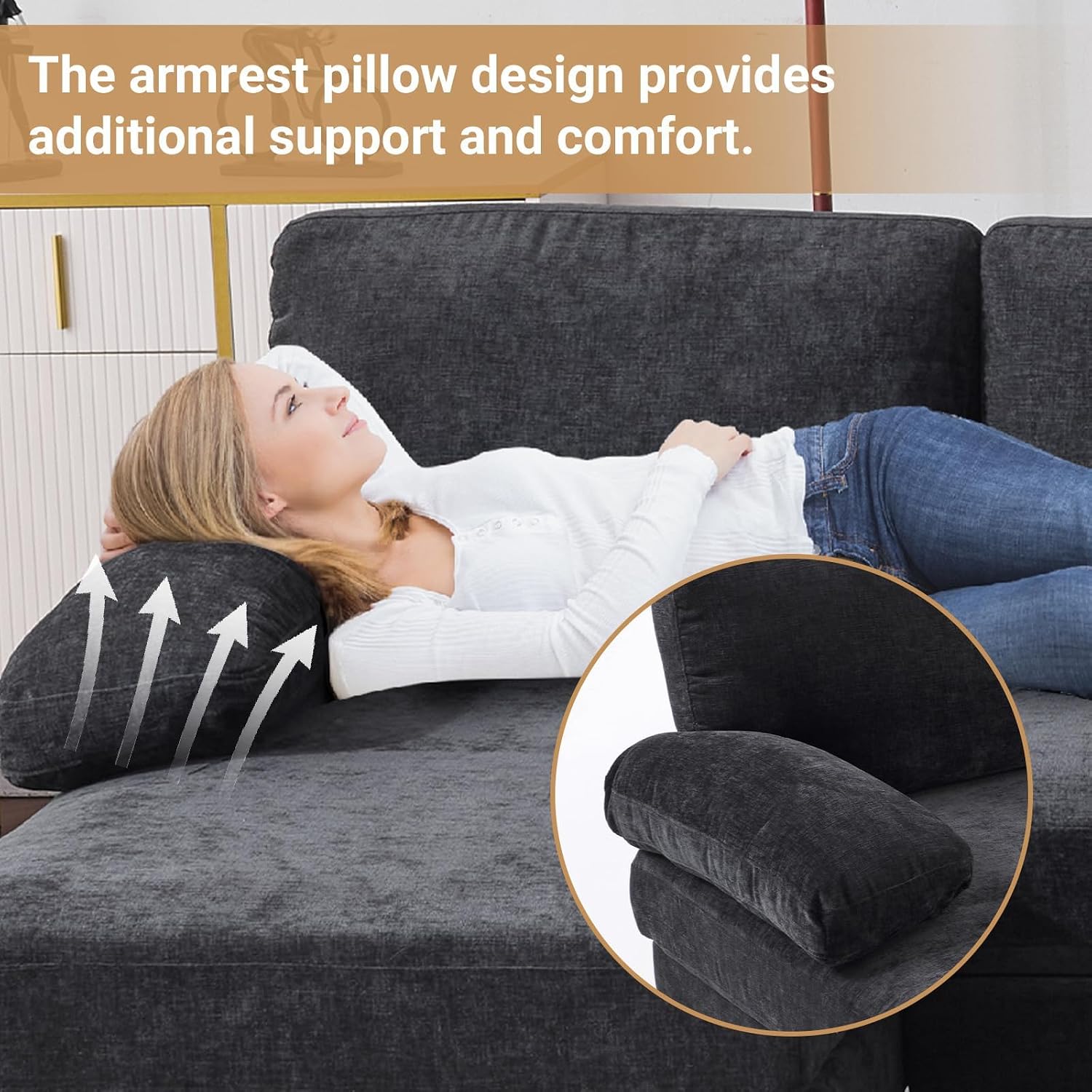 110" Sectional Couches for Living Room U Shaped Couch with Double Chaise 4-Seat Sofa Set with Corduroy Fabric for Home Furniture