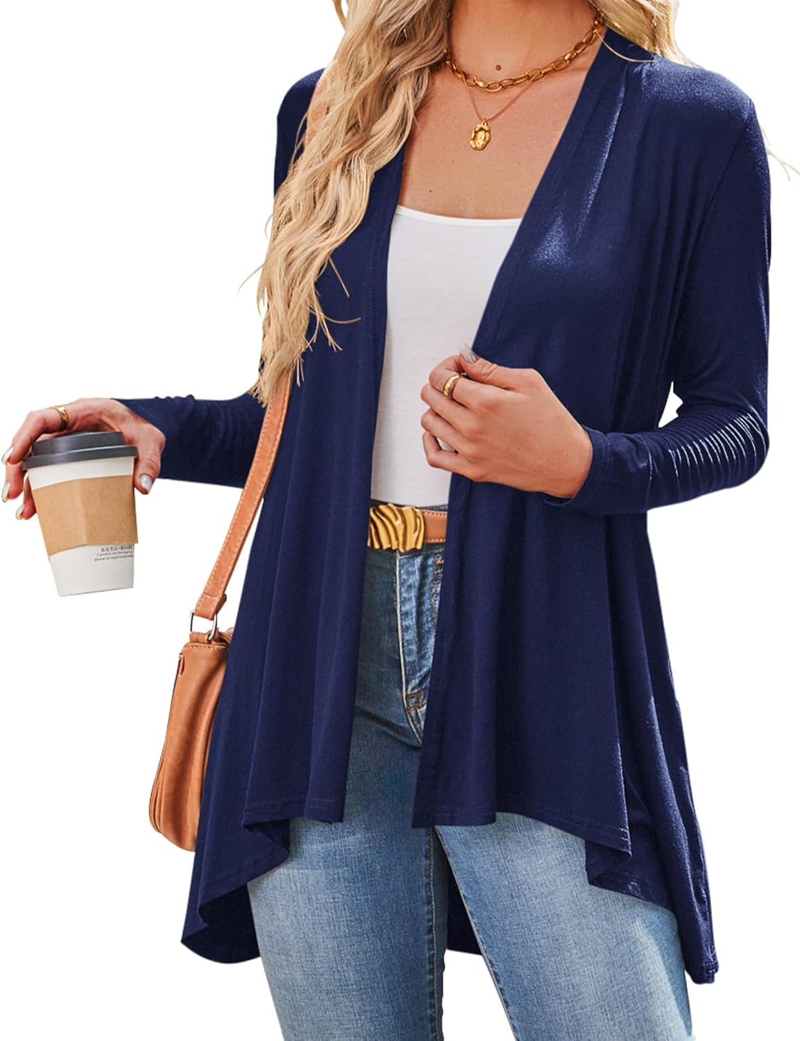 Bluetime Women's Open Front Cardigan Sweaters Lightweight Long Sleeve Drape Knit Cardigans with Pockets (S-3XL)