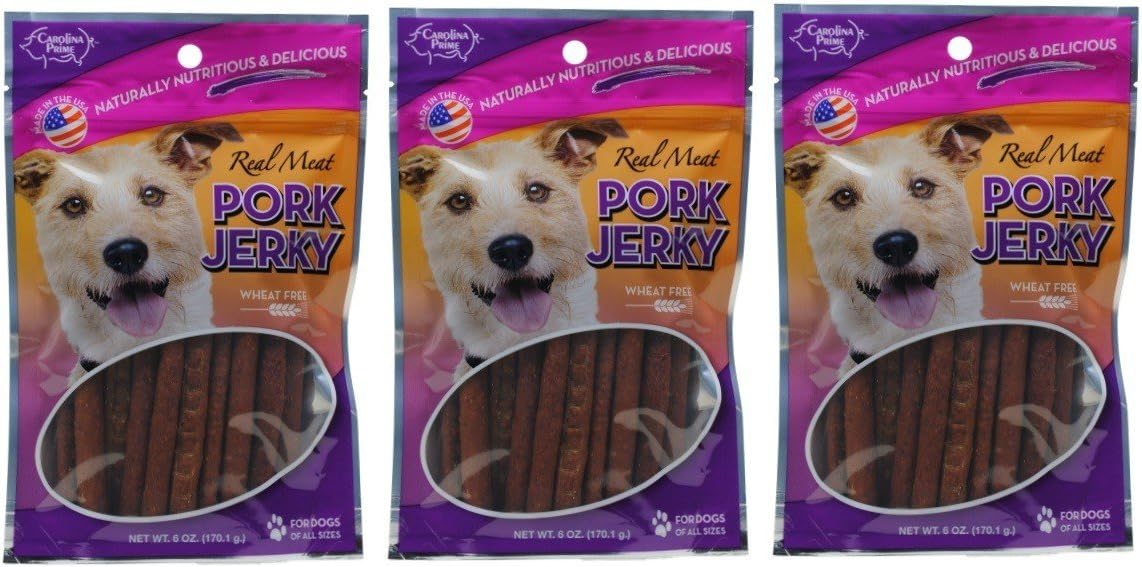 Carolina Prime 3-Pack of Real Meat Pork Jerky Wheat-Free Dog Treats, 6 Oz. Each, Made in the USA