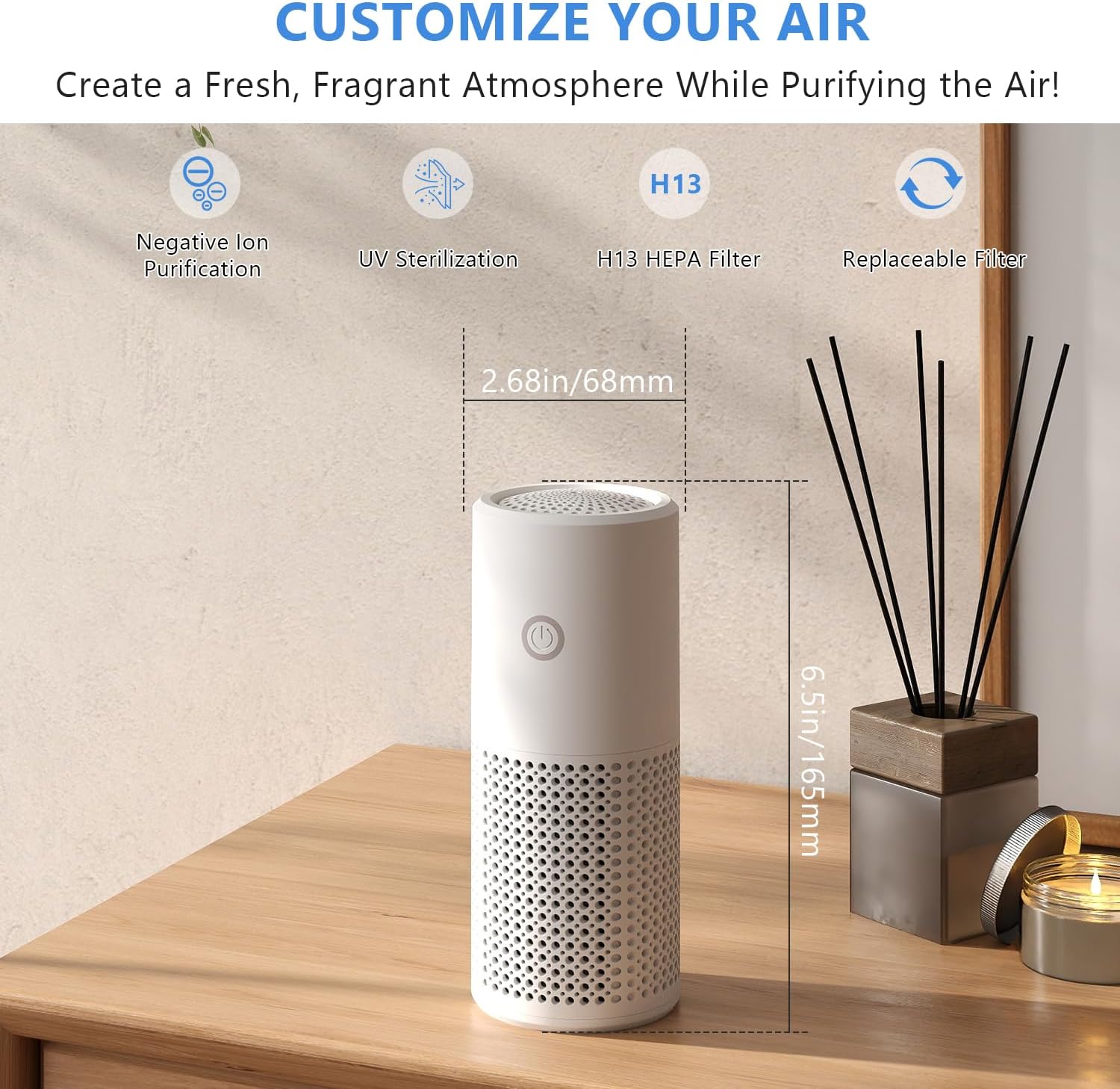 Air Purifiers for Home Bedroom, H13 HEPA Air Filter Cleaner for Smoke Dander Pet Odors with Fragrance Function, Small Air Purifiers with 3-in-1 Filter for Office Kitchen - Image 6