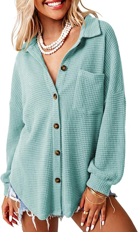 Dokotoo campera de punto tipo gofre para mujer, estilo informal, con botones