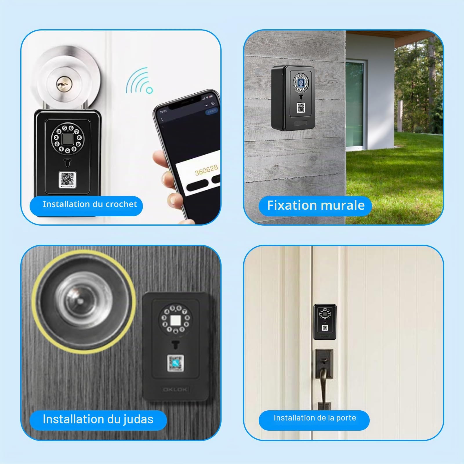 Coffre-fort à clés intelligent – Contrôle par application et code PIN, Bluetooth, empreintes digitales, coffre-fort mural pour clés avec kit de montage, armoire à clés avec couvercle résistant