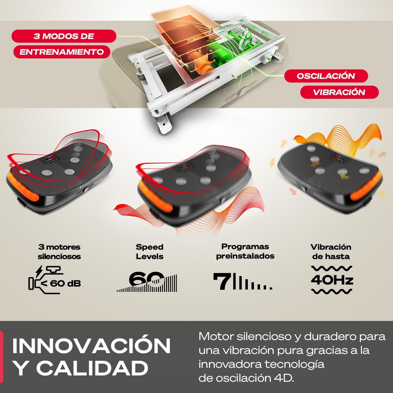 Sportstech 4D VP400 Plataforma Vibratoria de Diseño Curvo + Videos de Entrenamiento, Pantalla Táctil, Gran Superficie, Tecnología LED, Reloj Remoto, Bandas de Resistencia, póster y Esterilla