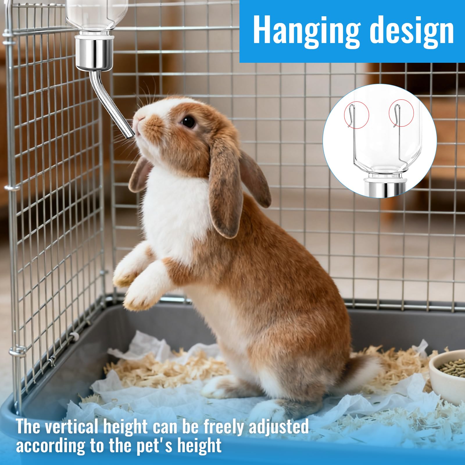 2 Pièces Biberon Lapin, 350ml Abreuvoir Lapin Suspendus, avec Crochet à Ressort Brosse de Nettoyage pour Les Rongeurs