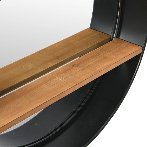 Miniatura 9 de Creative Co-Op Espejo de pared redondo con marco de metal con estante de madera, negro y natural, 24 pulgadas