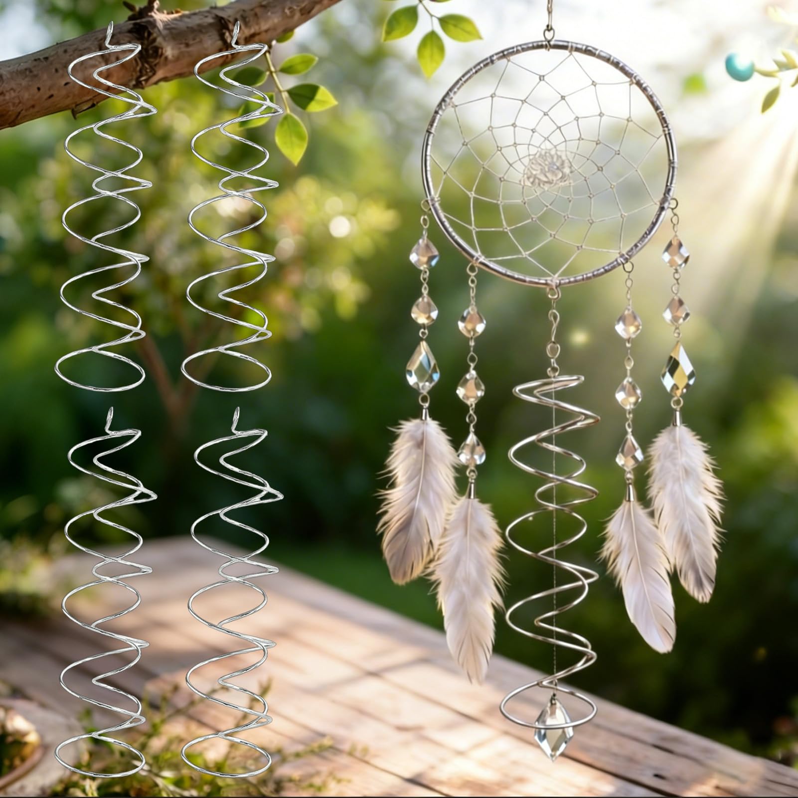 4PCS DIY Crystal Hanging Garden Sunshine Catcher, Double Spiral Tail Sun Catcher Rainbow Maker - 3D Visual Effects Craft Crystal Hanging Ornament
