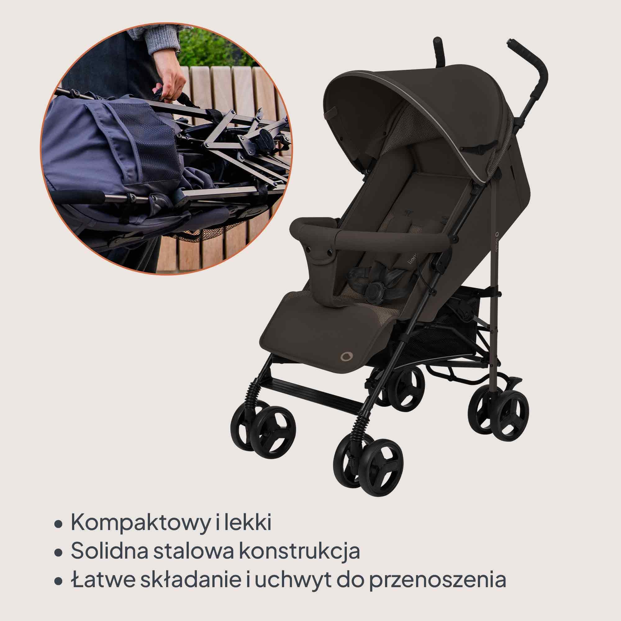 LIONELO Spacerowy Wózek Dziecięcy Elia do 15 kg od 6 m do 3 lat Składany Podróżny Lekki 7 kg, Funkcja Leżenia, Kompaktowy, Duża Budka, Kosz Zakupowy, Moskitiera