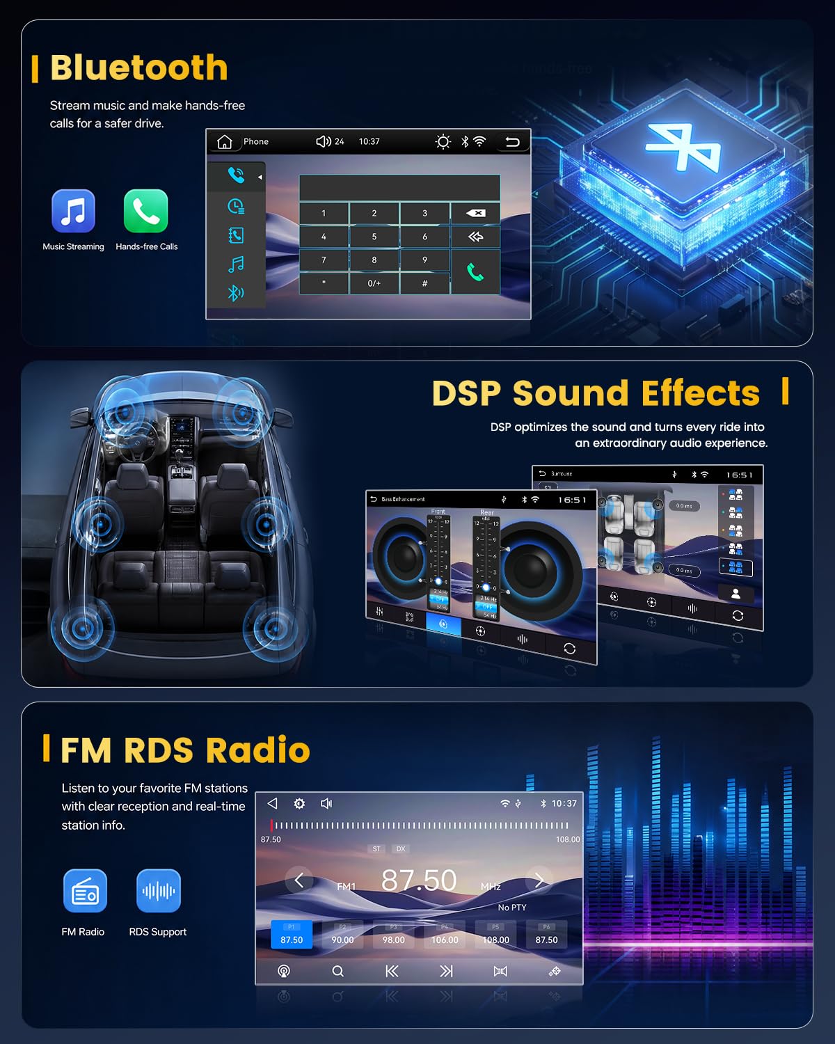 Autoradio per Toyota Yaris 2005-2011 Schermo IPS 9" Touch Apple CarPlay e Android Auto Radio Bluetooth 5.1 FM RDS DSP Comandi al Volante Telecamera Retromarcia