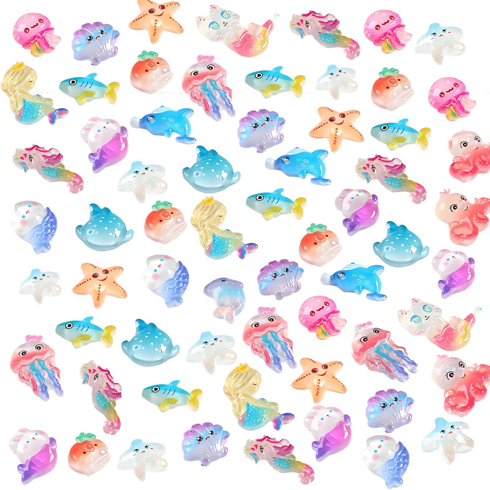 louuuou 50PCS Mini Animals Resin, Plastic Sea Creatures, Mini Glow in the Dark Animals, Perfect for Aquarium Resin Toys, Fairy Garden and DIY Crafts