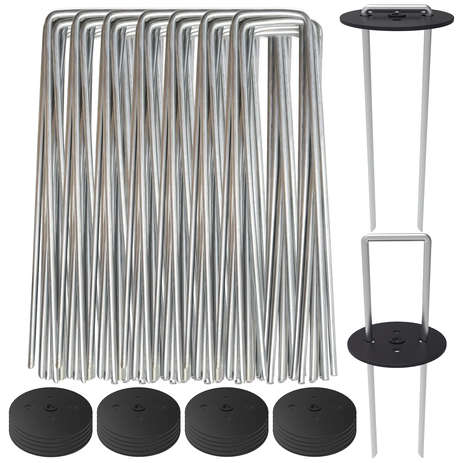 AAGUT 6" Landscape Staples with Gasket 200 Pack, Vapor Barrier Stakes with Washer Caps, Metal Garden Stakes Landscape Fabric Staples for Gardening,