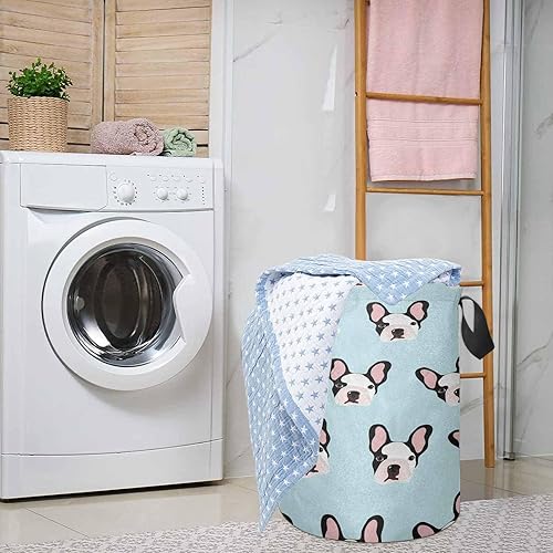 Miniatura 3 de InterestPrint Small French dogs on Blue Light Laundry Basket for Dorm and Family Freestanding Laundry Basket Collapsible Waterproof Clothes Hamper
