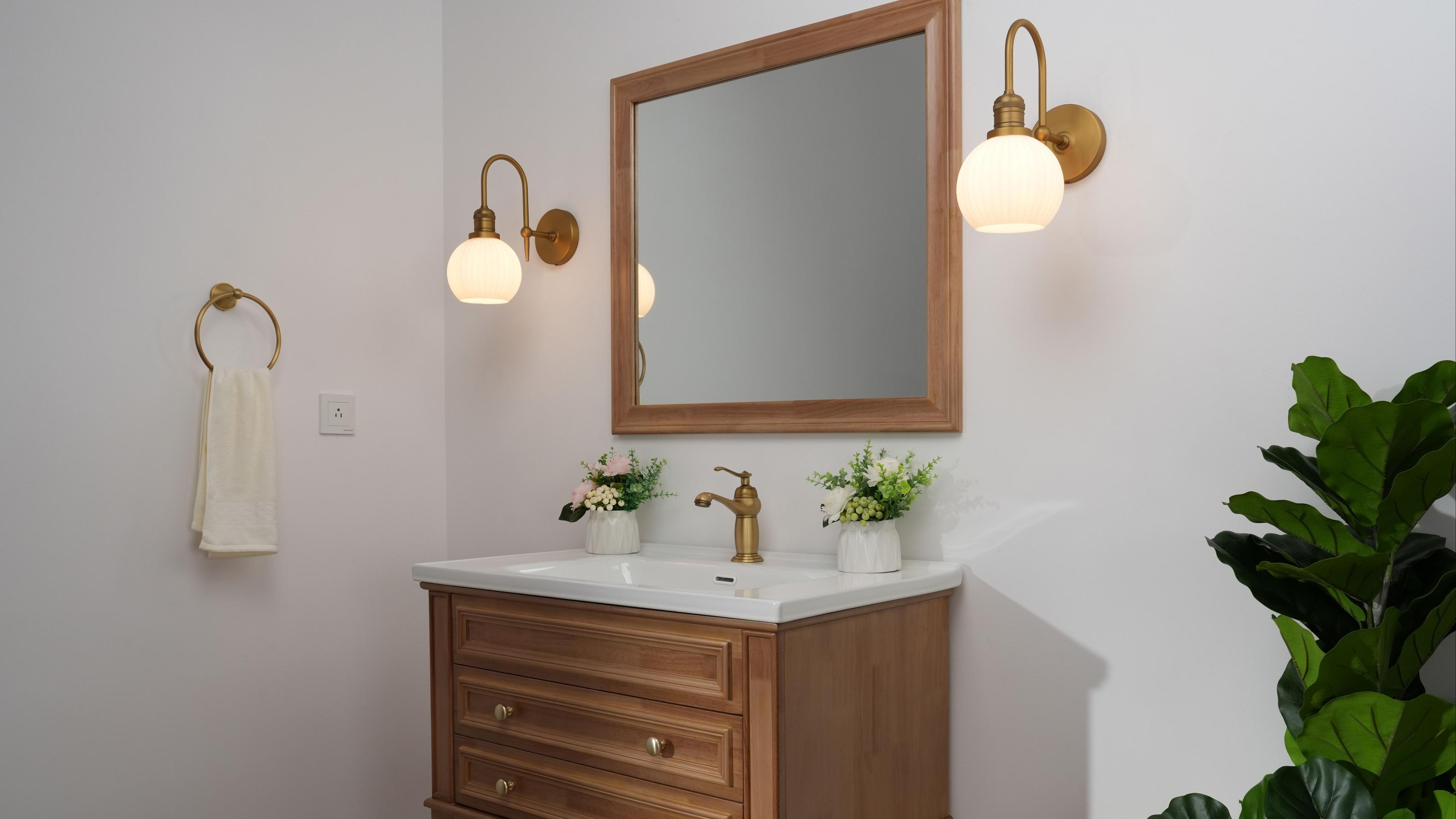 Image of Pathson Milky White Glass Globe Wall Sconce Light, Hardwired Wall Vanity Lighting, Curved Metal Rods Design, Mid-Century Bathroom Wall Lamp Decor for Living Room