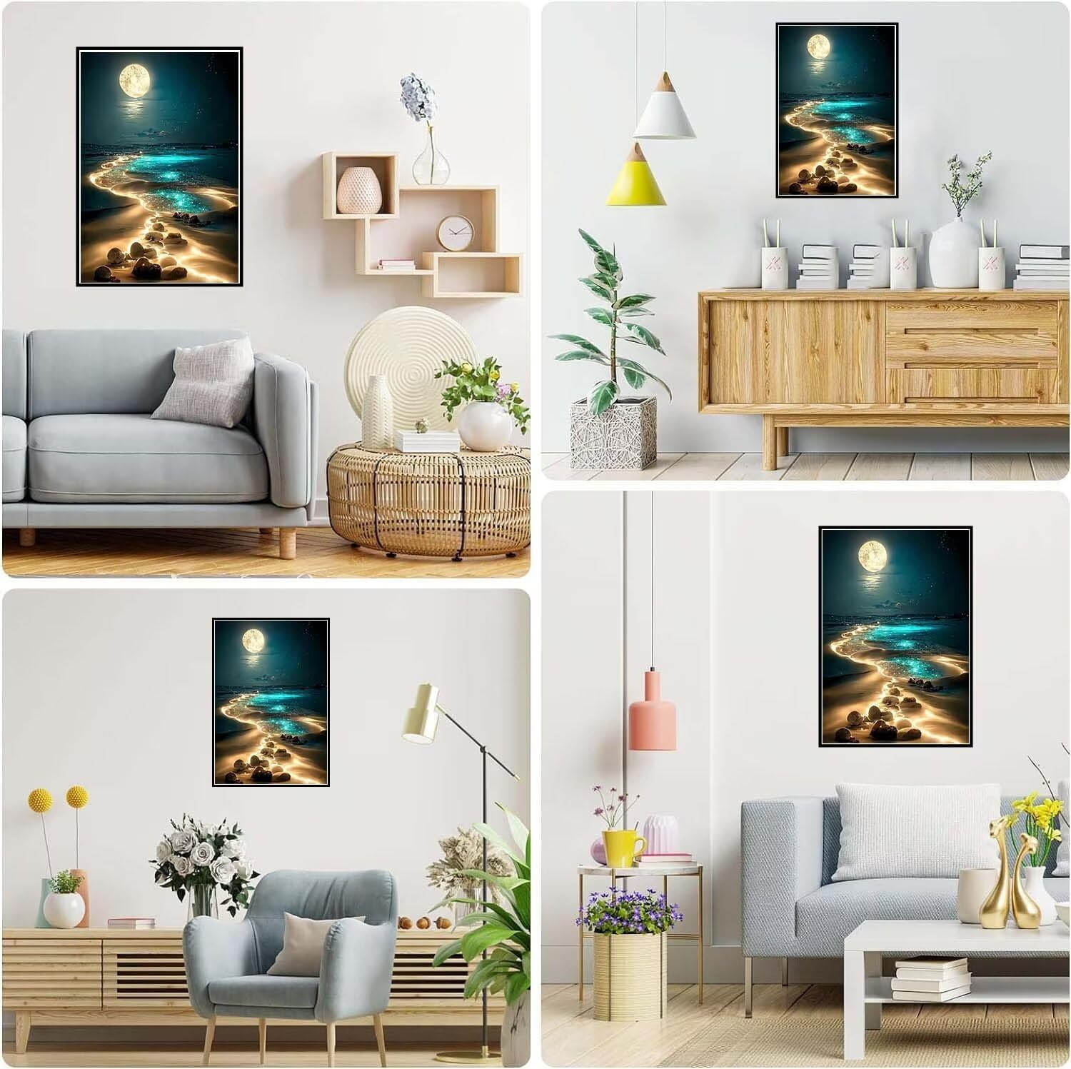 5D Diamond Painting Mond Strand Diamant Painting Set, DIY Daiments Painting Vollbohrer Kit, Malen Nach Zahlen Erwachsene Kinder, Büro Eingang Wand Wohnzimmer Schlafzimmer Dekoration, 60x90cm H-398