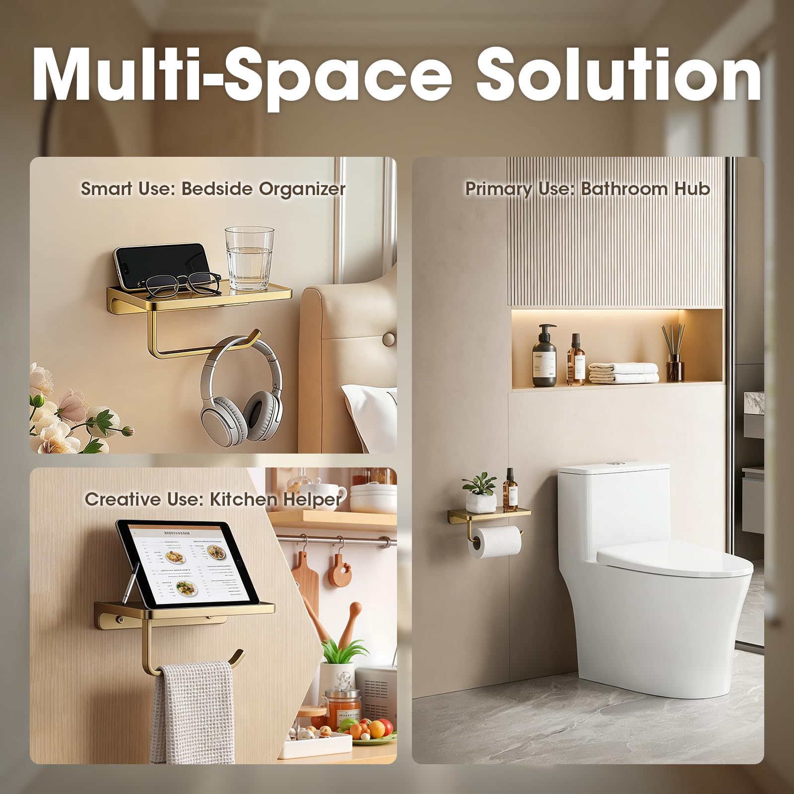 TRUSTMI Soporte de Papel higiénico con Estante para teléfono, Accesorios de baño, dispensador de Rollo de pañuelos montado en la Pared, Oro Cepillado