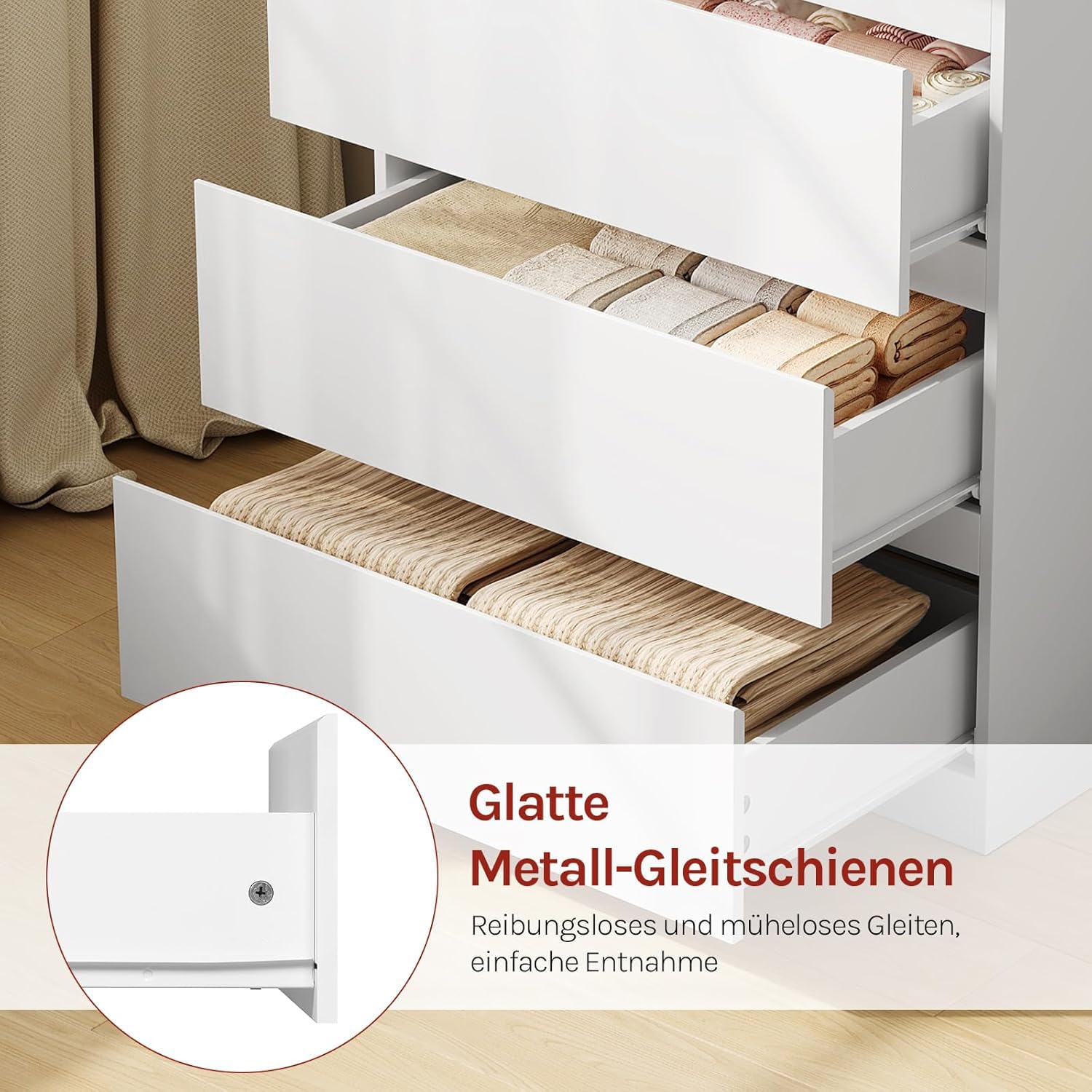 WOLTU Kommode mit 3 Schubladen, platzsparender Kommodenschrank | Sideboard in Hochglanz Weiß, für Wohnzimmer Schlafzimmer Büro, 80 x 78 x 48 cm