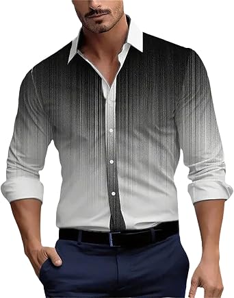 JOFOW Mens Button Down Shirts Casual Long Sleeve Gradient Color Hawaii Holiday Business Office Shirt