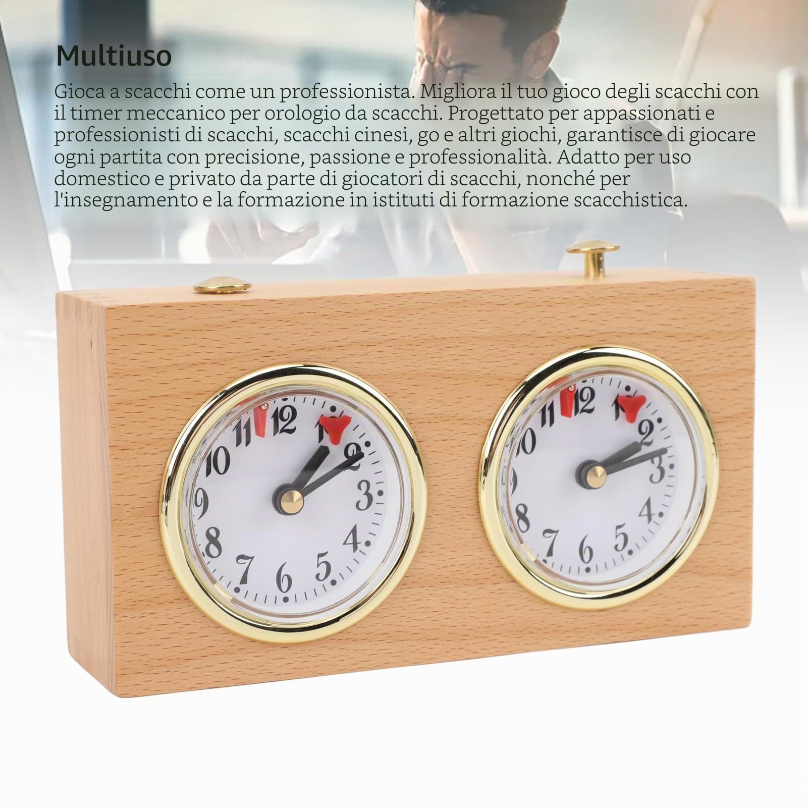 Timer per scacchi, orologio analogico meccanico professionale per scacchi, timer vintage in legno a carica per scacchis internazionali e cinesi, timers per scacchis
