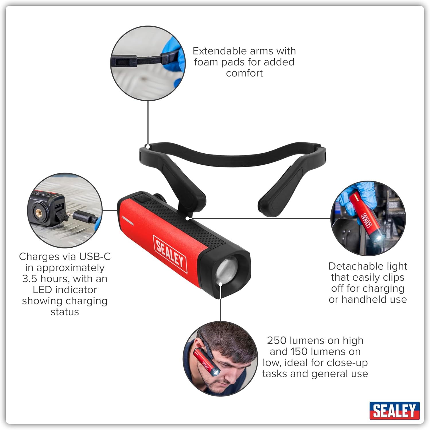 Sealey Rechargeable Head Torch 2.5W SMD LED - HT301R