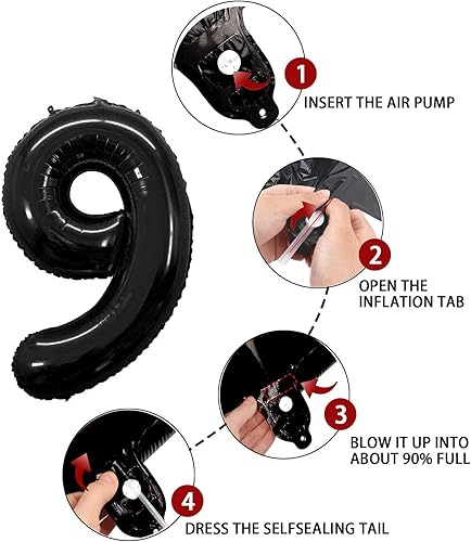 Miniatura 3 de Globo de número 9 negro de 40 pulgadas, globos grandes de Mylar para niños de 9 años de edad, decoración de fiesta de cumpleaños, boda, aniversario,