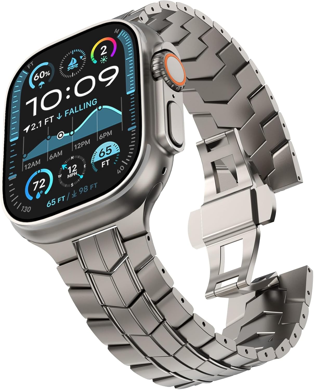 CHANCHY Titanium Band for Apple Watch Ultra 2 Band 49mm 46mm 45mm 44mm, Durable Lightweight Titanium Metal Strap for Apple Watch Series 10 9 8 7 6 5 4 3 2 SE Ultra Men (Titanium Edition, Titanium)