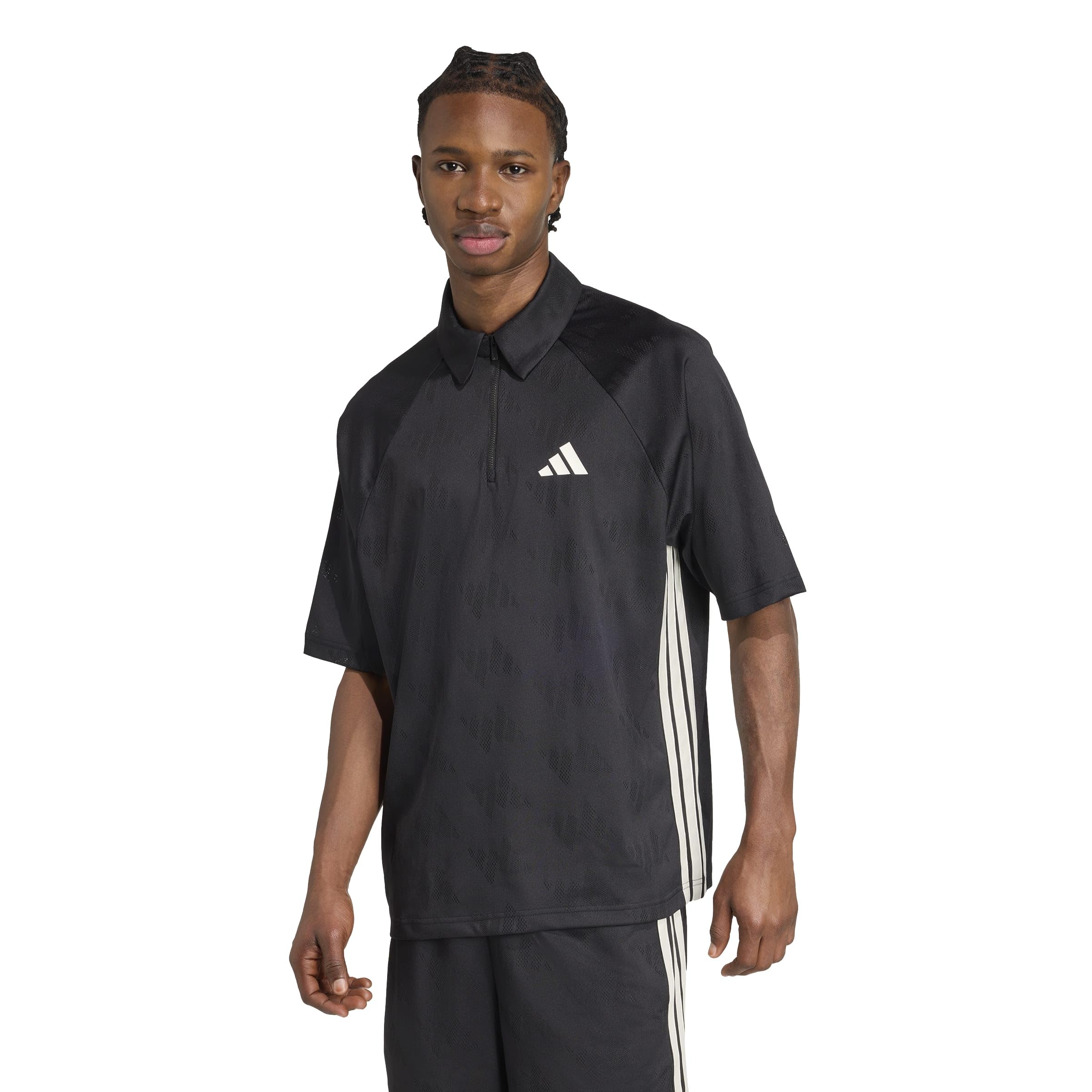 Adidas Mens Stadium 3-Stripes Tennis Inspired Jacquard Polo T-Shirt