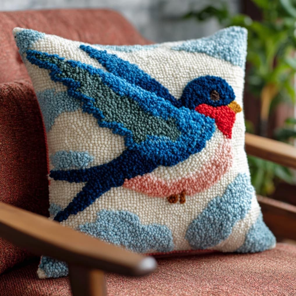 AxiangziK Latch Hook Embroidery Kit,Bird DIY Throw Cushion Cover 43X43Cm