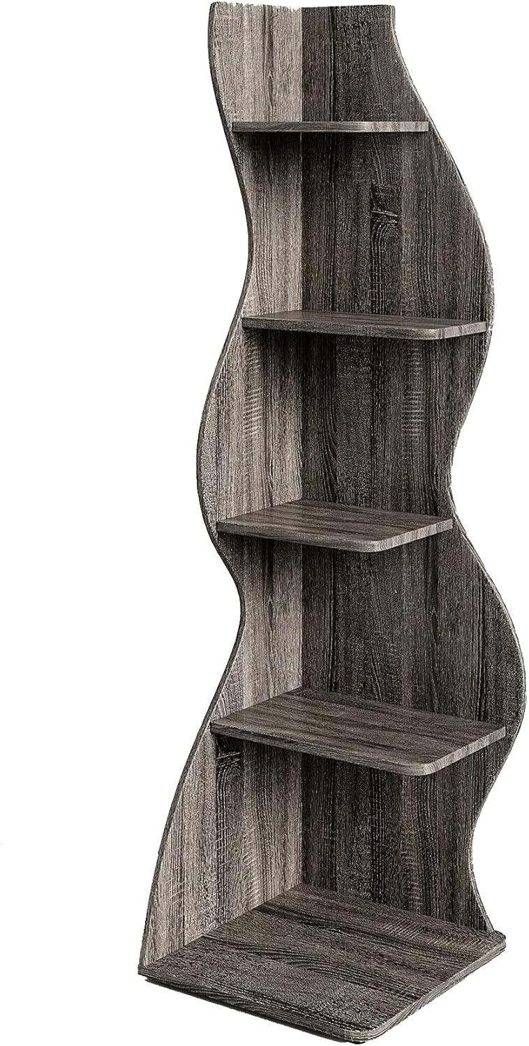 LKZ 5-Tier Corner Modern Bookshelf, Space-Saving Stylish Storage for Home and Office(69.88" High) (Orange)