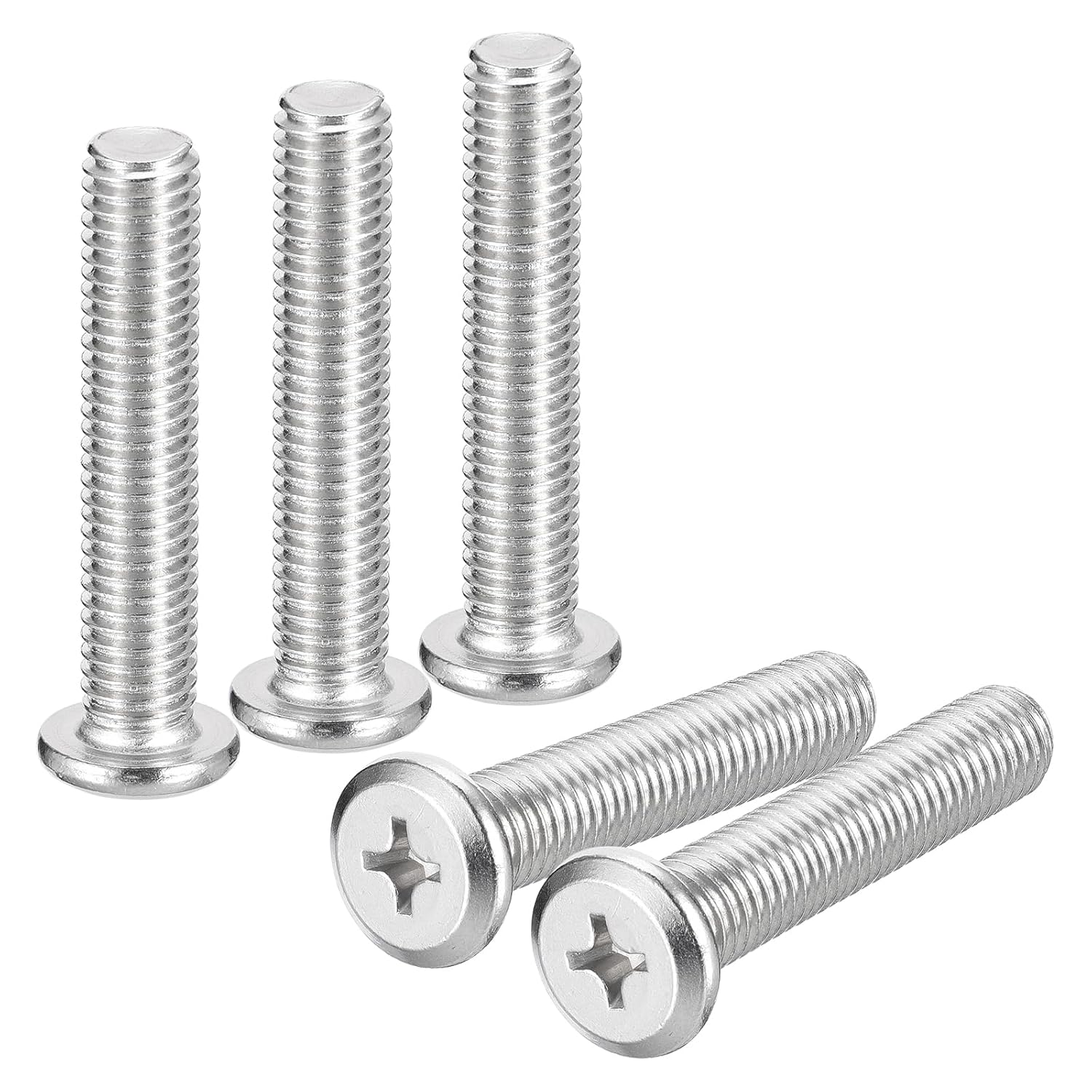 uxcell M10x50mm Flat Round Head Phillips Head Screws, 20Pcs 304 Stainless Steel Phillips Drive Machine Screw, Full Thread, Bright Finish, Furniture Screw Connection Bolt Screw