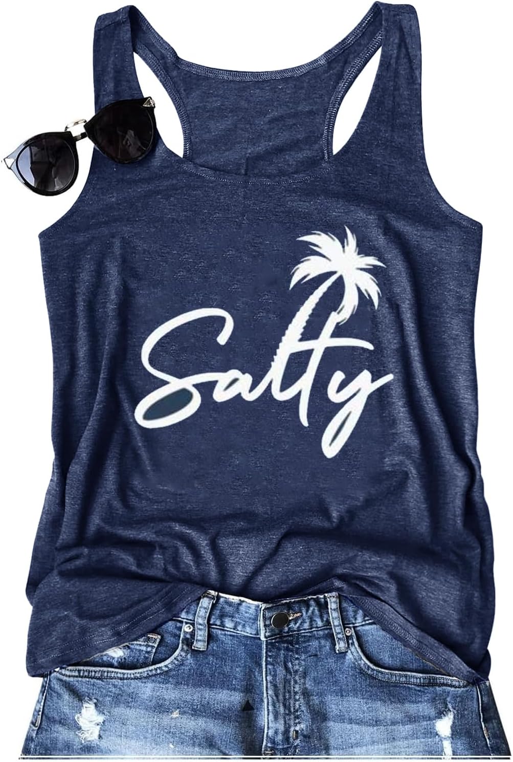 Womens Vintage Graphic Racerback Tank Tops Summer Beach Vacation Tank Cami Casual Loose Workout Yoga Tanks Vest - Image 2