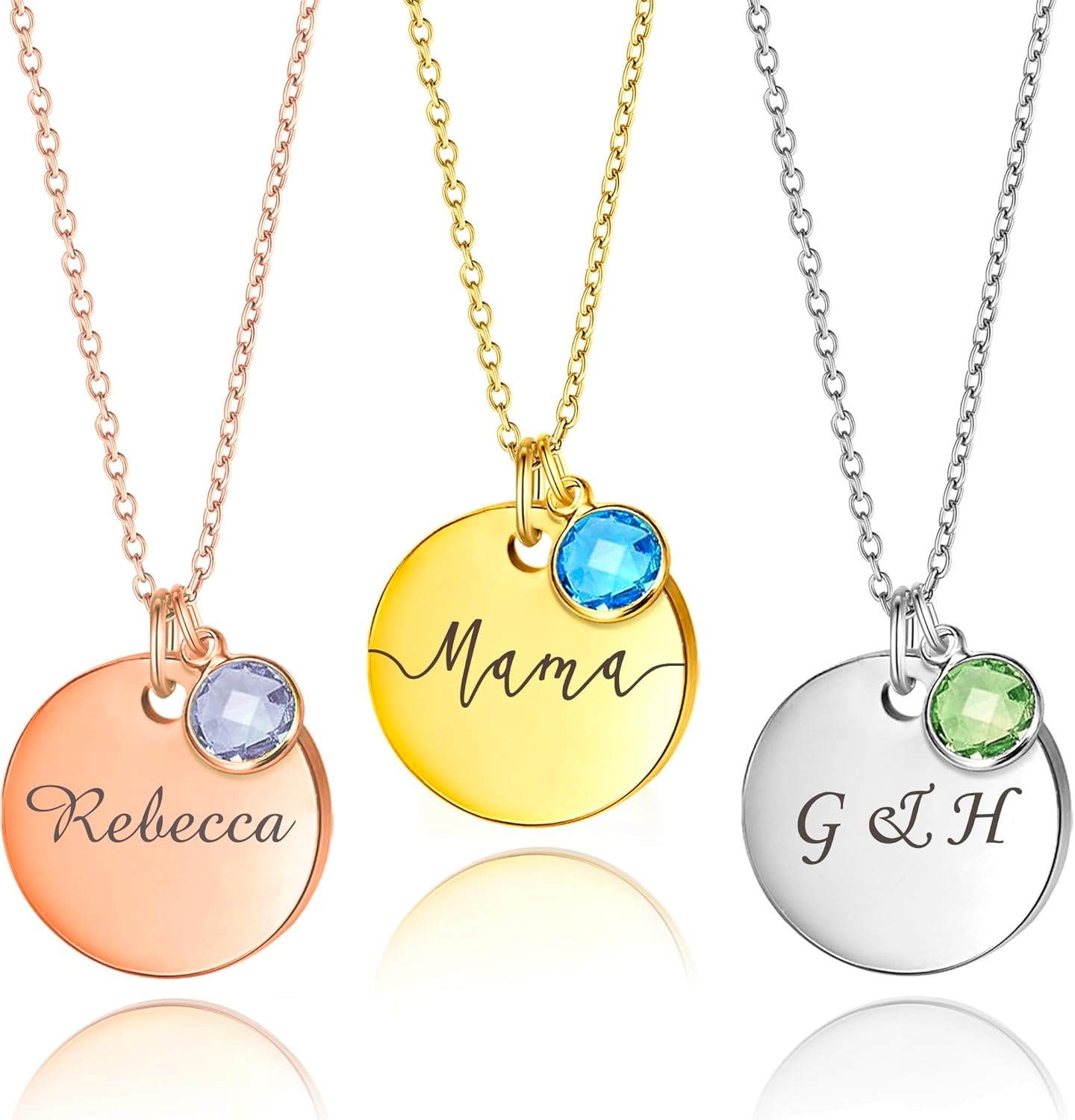 Anavia Birthstone Name Necklace, Personalized Engraved Coin Necklace for Women, Customized Gold Plated Pendant Necklace Handmade Jewelry Gift for Her Mom Grandma