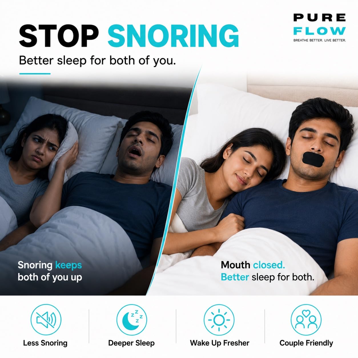 PureFlow Mouth Tape for Better Sleep – Hypoallergenic, Skin-Safe, Comfortable – Reduces Snoring & Mouth Breathing | CDSCO Approved | 10 Tapes — Amazon image 3
