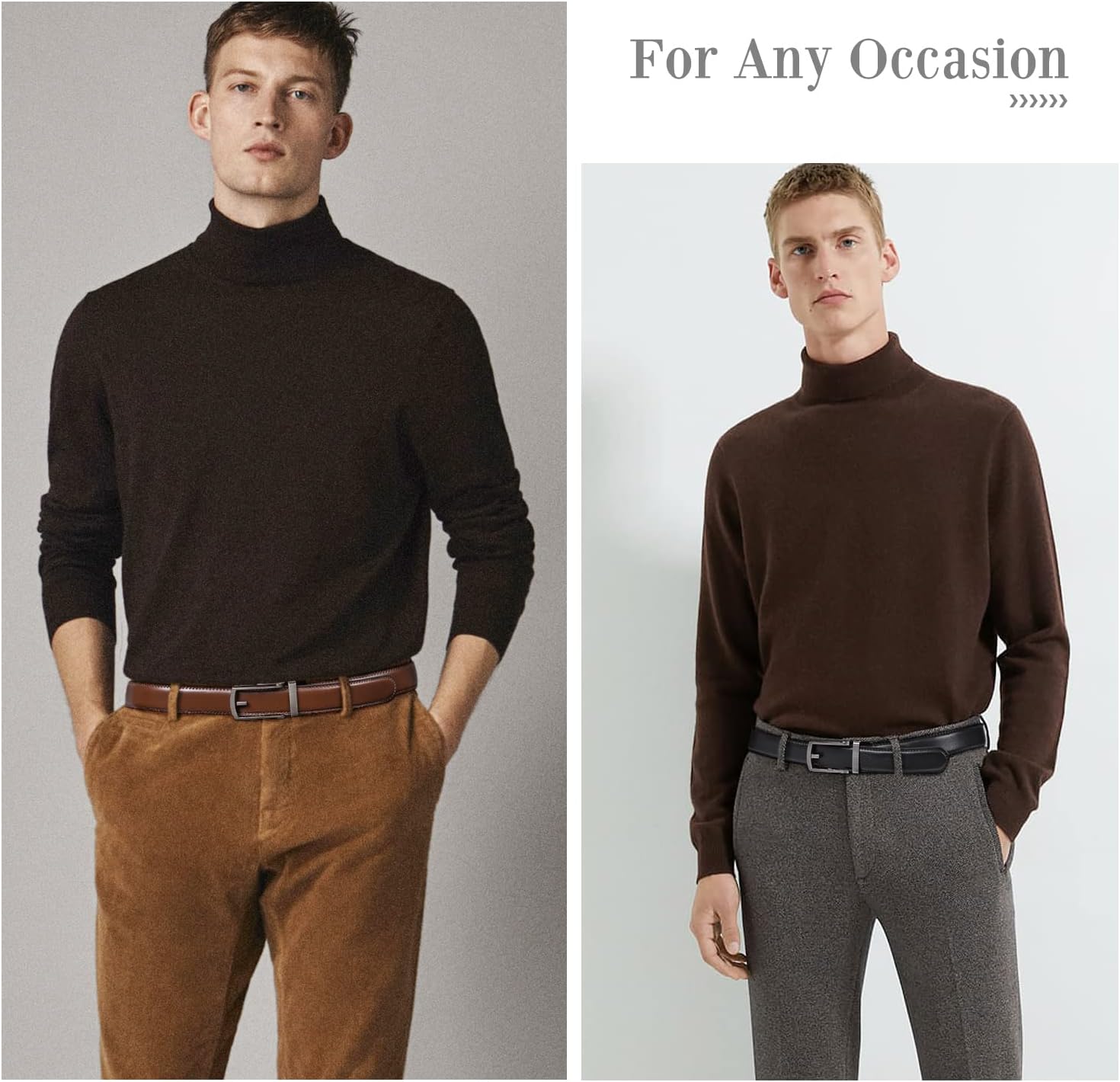 WERFORU Set of 2 Leather Ratchet Dress Belt for Men with Automatic Buckle - Image 3