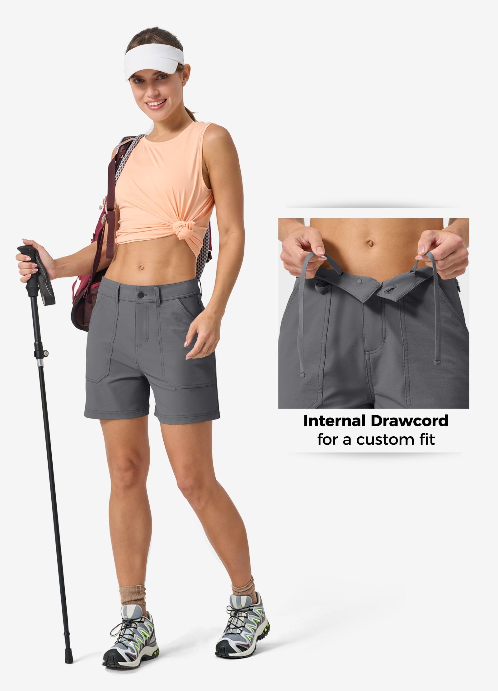 WILLIT Pantaloncini da trekking da donna, ad asciugatura rapida, elastici, impermeabili, per attività all'aperto, trekking, 13 cm, con tasche