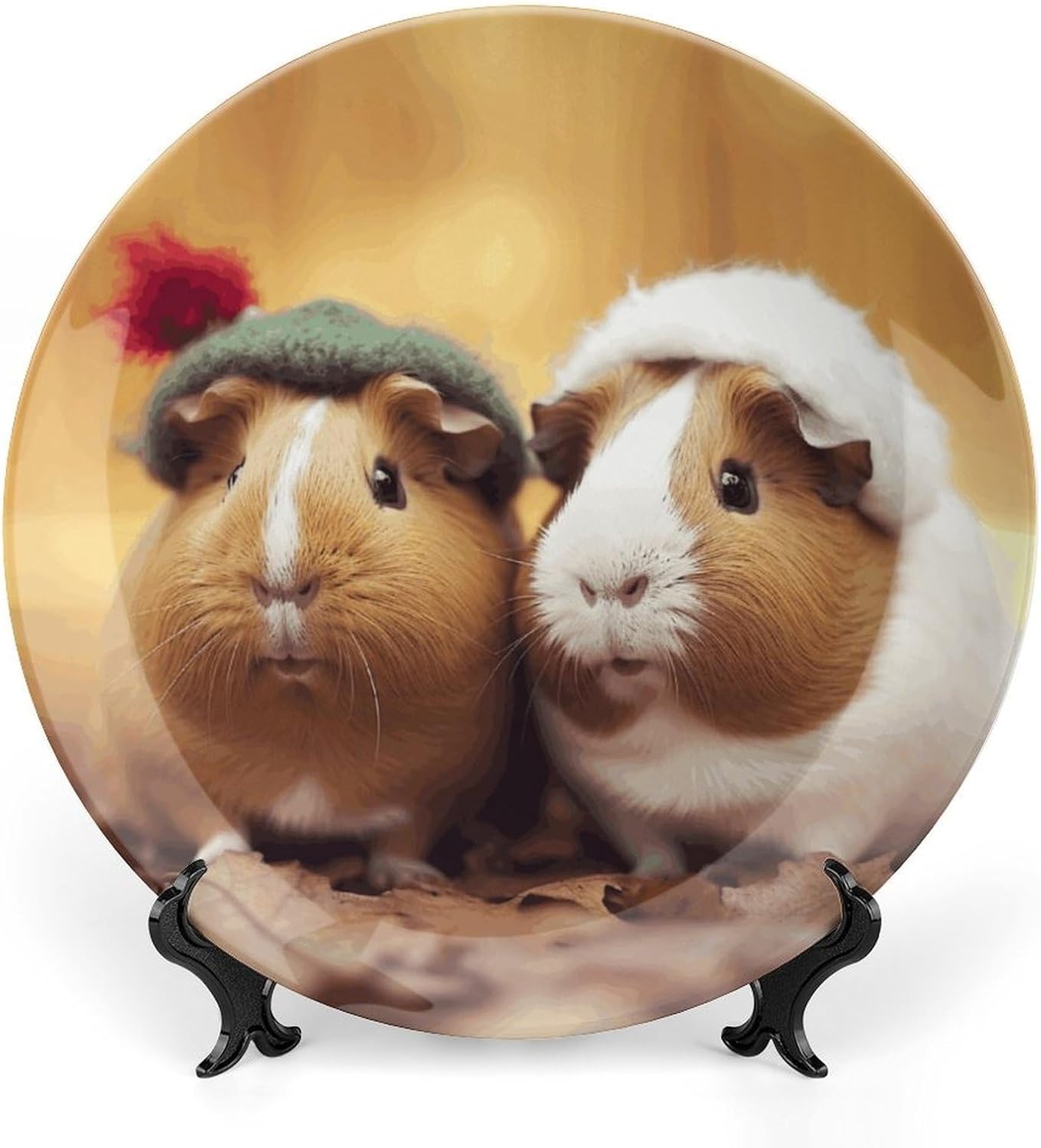 Cute Guinea Pigs Decorative Plates for Display Custom Decorative Ceramic Plate With Stand Personalized Hanging Art Wall Decor for Living Room Hallway Table Shelf Decor