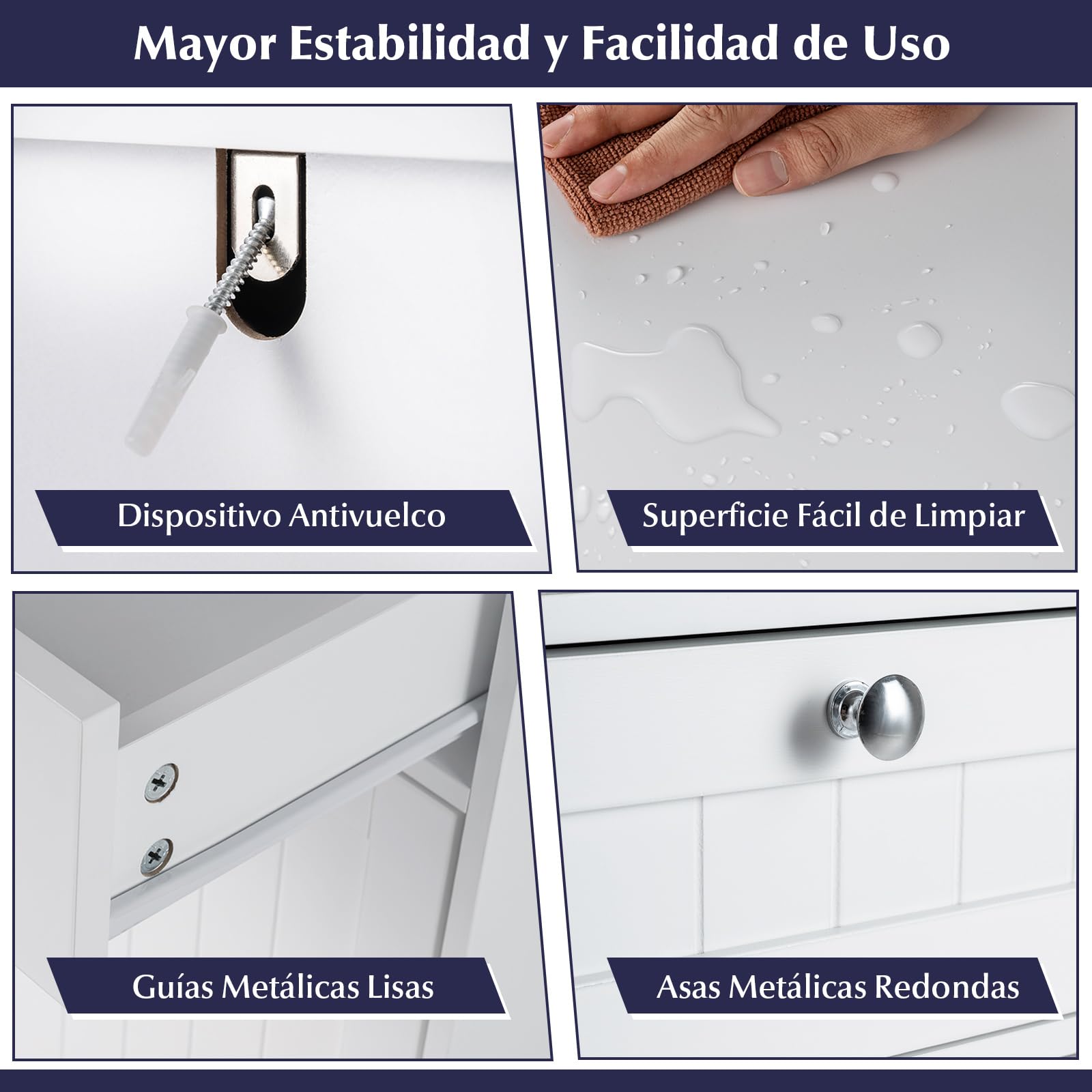 GOPLUS Mueble de Baño con Cesta de Ropa Extraíble, Armario de Almacenaje con Estante y Cajón, Puerta Abatible, Bolsa Interior con Asas, Mueble para Ropa para Baño y Lavandería (79 x 40 x 80 cm)