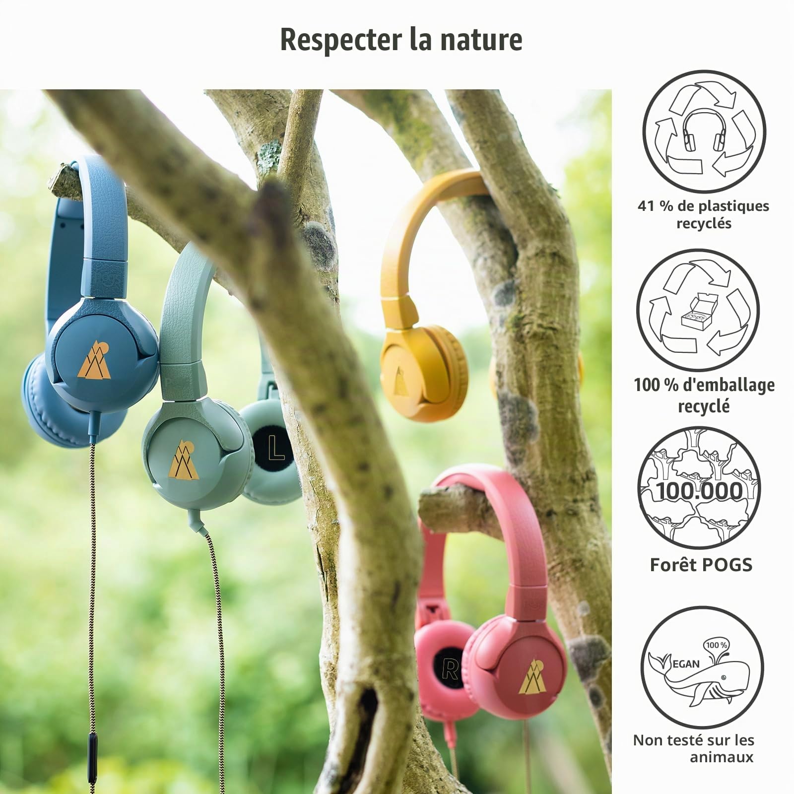 POGS The Elephant 2 Casque filaire réglable et durable pour enfants de 3 ans et plus | Limité à 85 dB, microphone | Supra-auriculaire | Fonction de partage de musique Câble audio de 3,5 mm sûr (1 m