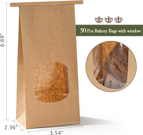 Miniatura 2 de Tenare 50 bolsas de panadería con ventana, bolsas de papel kraft de estaño de Navidad y 60 piezas preciosas hechas a mano para sellar etiquetas
