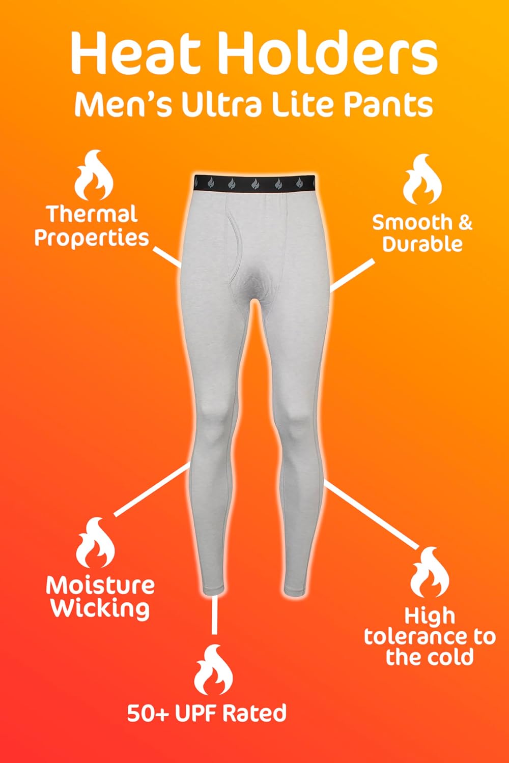 HEAT HOLDERS Mens Fleece Lined Long Johns Ultra Lite Thermal Baselayer Pants