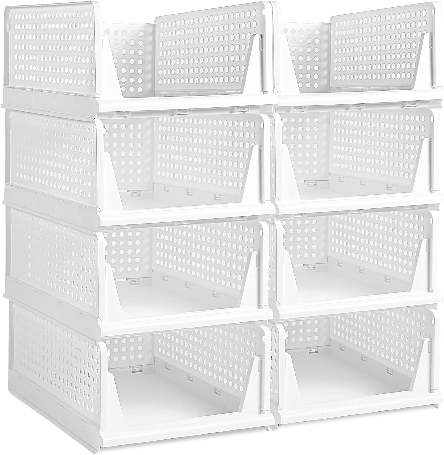 Jeyang Foldable Plastic Wardrobe Organizer - Stackable Storage Solution for Clothes, Ideal for Bathroom, Kitchen, and Bedroom Use (Pack Of 8, White)