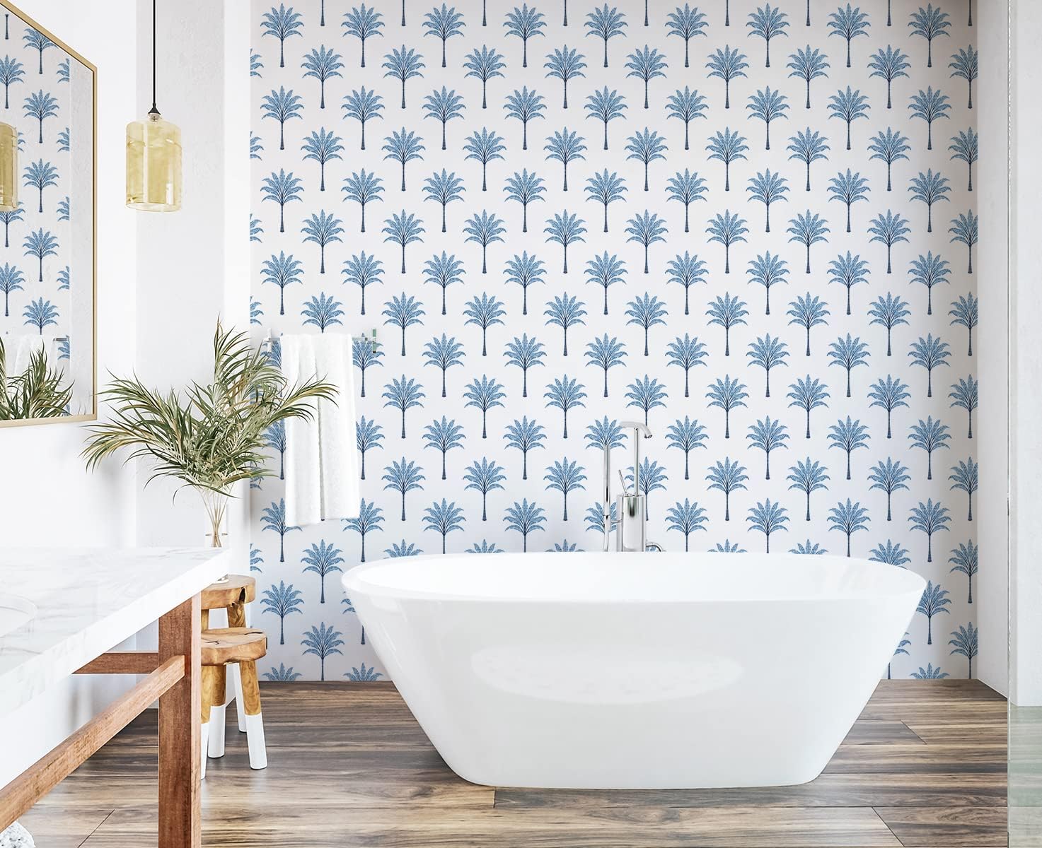 NextWall Harry & Grace Montgomery Palm Peel and Stick Wallpaper (Blue Lake)