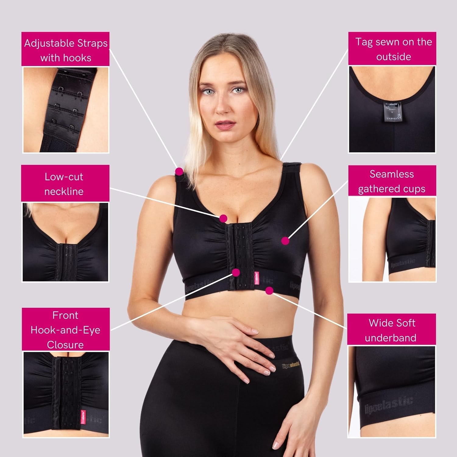 Post surgery cotton compression bra PI special - Lipoelastic.com LIPOELASTIC PI extra Variant - Post Surgical Compression Bra