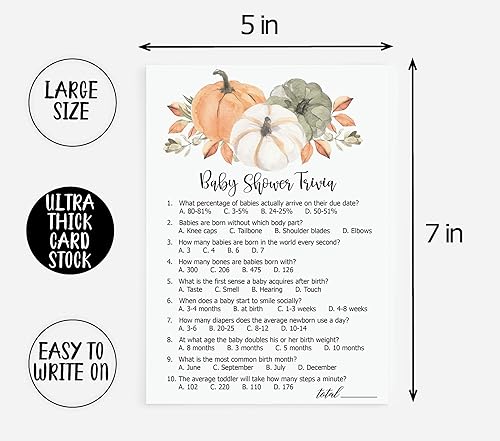 Miniatura 6 de All Ewired Up 50 trivia de Baby Shower (50 tarjetas) Divertidas actividades de juego para baby shower, género neutro niño o niña, calabaza, otoño