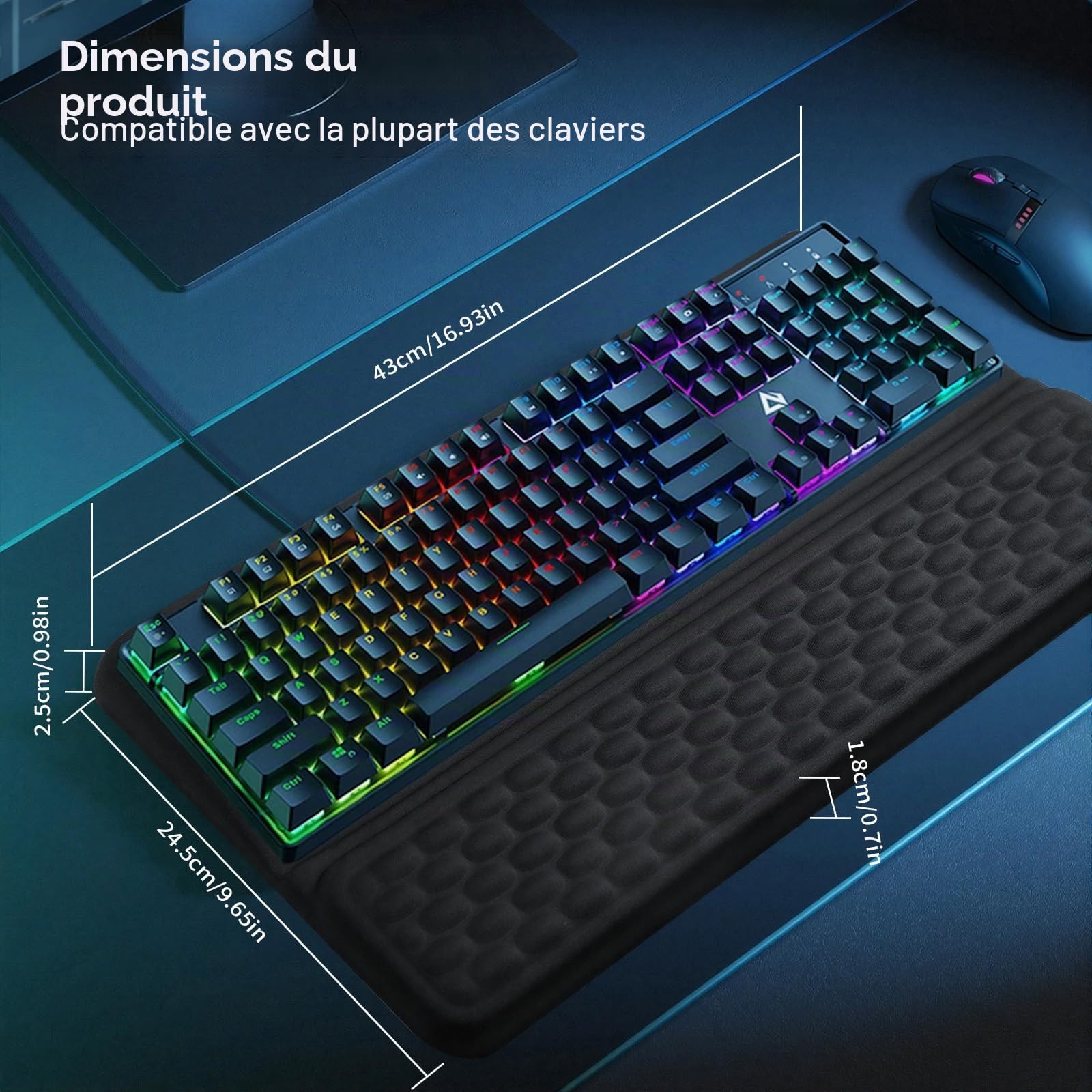 Fentar 2-en-1 Repose Poignet Clavier Ergonomique, Reposes-Poignets avec Fonction Socle, 43 cm Confortable Support Clavier, Mémoire de Mousse Douce, Accessoires Bureau Travail Maison et Jeu (Noir)