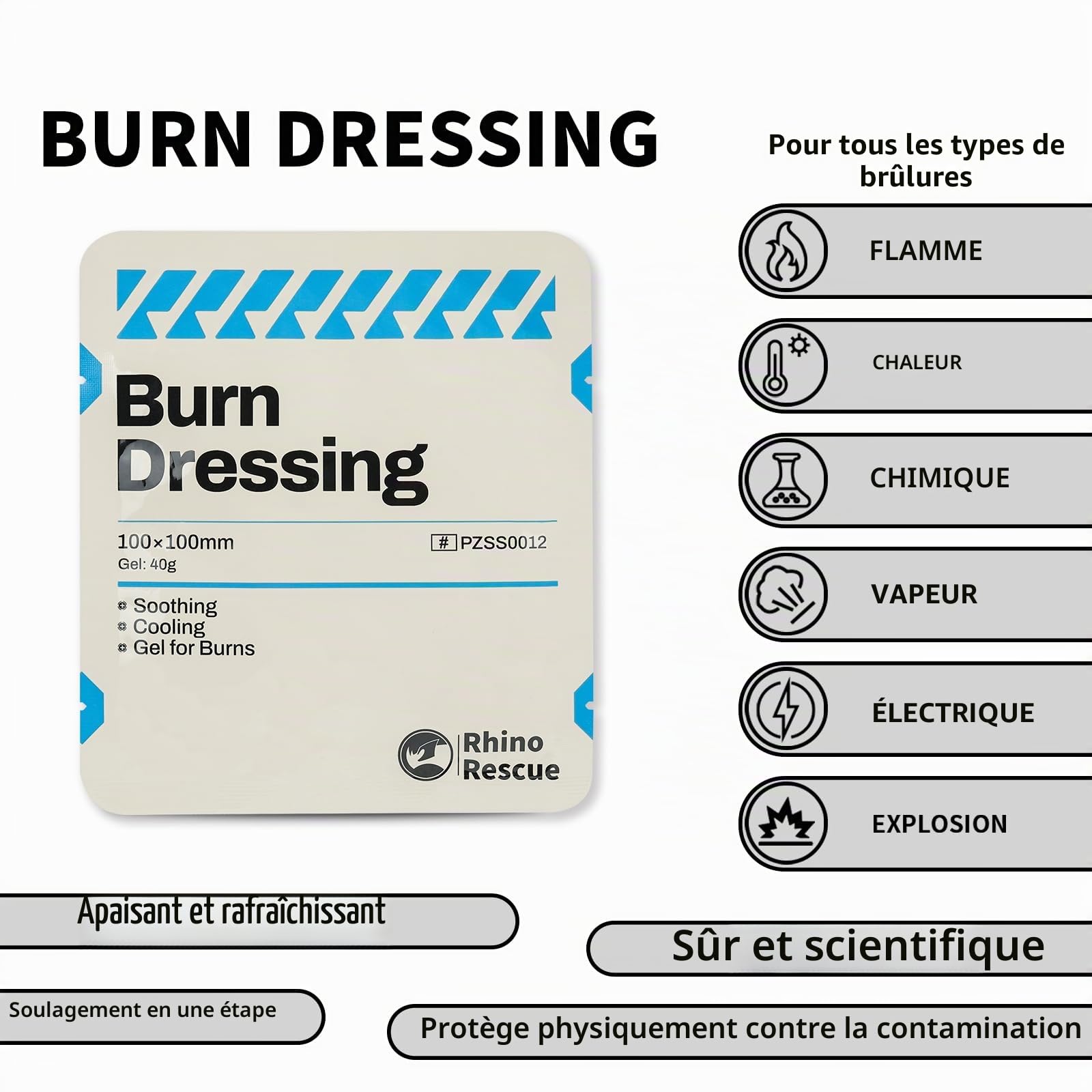 RHINO RESCUE Kit de Protection Contre les Brûlures | pour le Traitement des échaudures et des Coups de Soleil, pour la Maison, le Bureau, le Camping