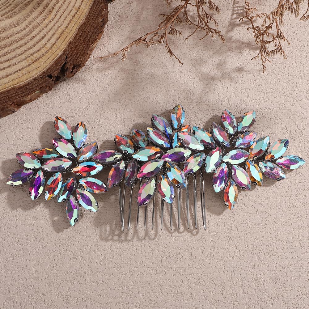 AB Color Crystals Hair Piece for Women Wedding Brides Handmade Boho Jewelry (AB Color)