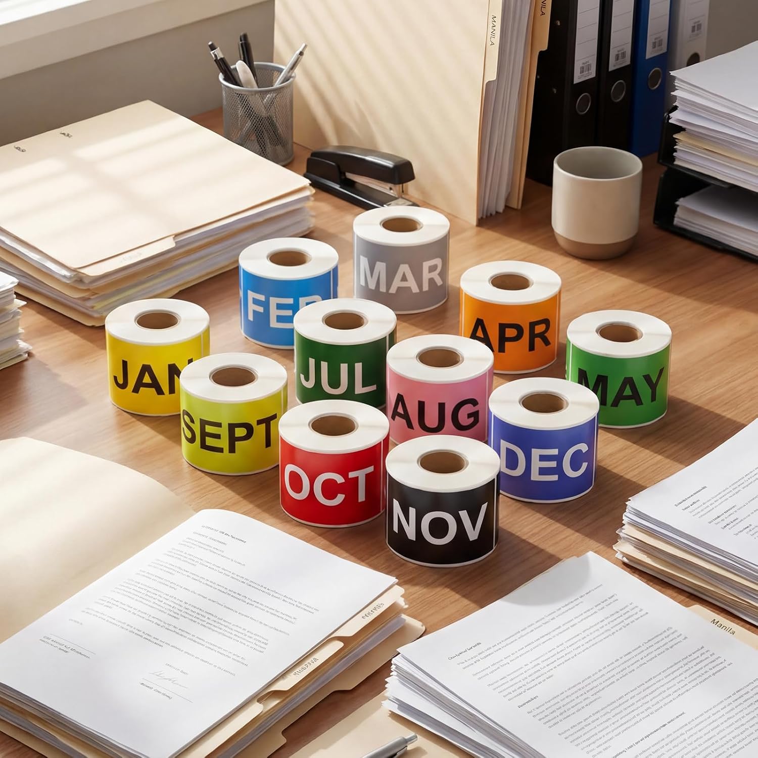 12 Rolls 3600 Pcs Months of The Year Labels - 3 x 2 Inch Rectangular Color Coded Month of The Year Stickers, 300 Pieces Per Roll