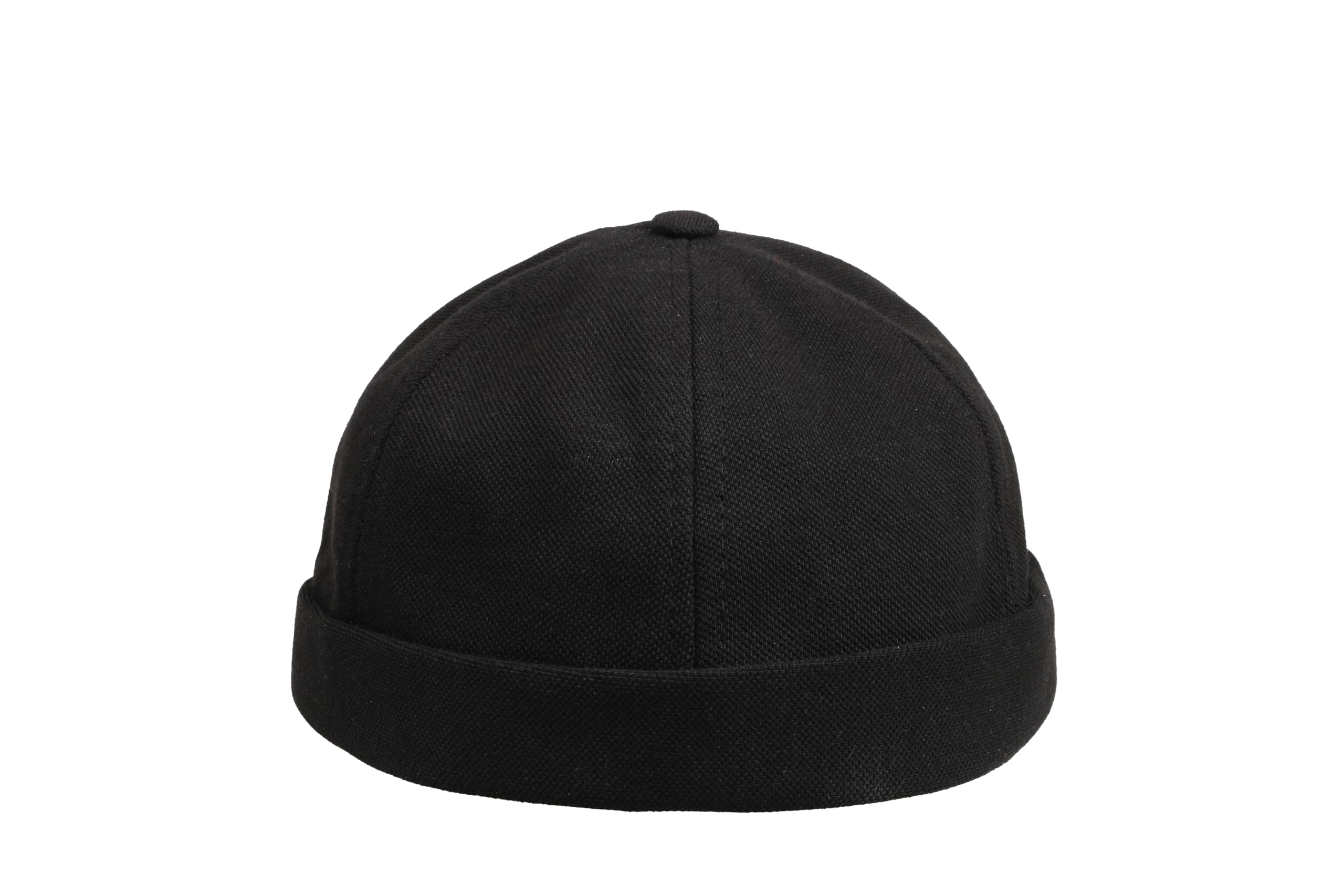 HATSQUARE Cotton Docker Cap, Unisex Brimless Cap, Men Skull Cap, Brimless Beanie Hat, Men Women Cuffed Hat - Black