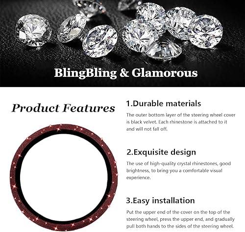 Miniatura 3 de Funda brillante para volante, protector de volante de diamantes de cristal para mujeres y niñas, accesorios de decoración de diamantes de imitación